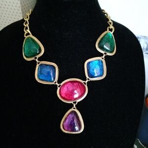 CHUNKY VINTAGE KJL FOR AVON CAPRIANTI LUCITE CABOCHON NECKLACE KENNETH JAY LANE